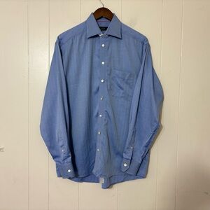 Eton Ganghester 1928 Blue Herringbone Dress Shirt 100% Cotton Size 42 -16 1/2